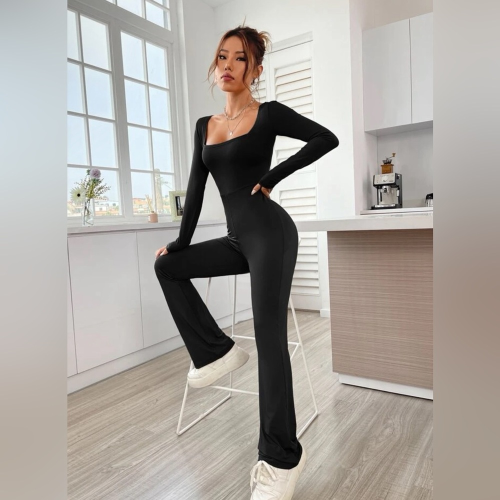 Black Square Neck Jumpsuit